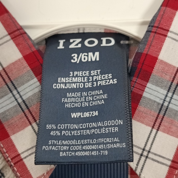 NWT IZOD Baby Christmas matching sets 3pc plaid sweater vest/shirt/pants Sz 3-6m - Picture 7 of 10